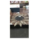 Antiqued Wood Finish Decorative Flower Mirror