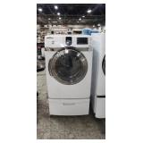 White Samsung Front Load Dryer On Pedestal