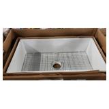 IPT White Ceramic Single Bowl Farmhouse Sink -