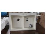 Off White Composite Resin Double Bowl Kitchen
