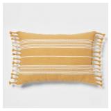 Oblong Woven Stripe Fringe Pillow Dark Gold