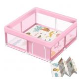 Pink Baby Playpen with Mat  50x50 Inches