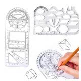 FYY Geometric Ruler  2 Pcs  Clear