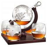 Large Whiskey Decanter Globe Set with 4 Glasses