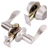 (2 Handles and Dead Bolt SET)Double Cylinder Satin