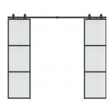 $660 48x84" Frosted Glass Black Metal Barn Door