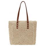 Straw Beach Bag Leather Tote Shoulder Bag (15.74"