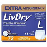 LivDry Incontinence Underwear, Large, 72-Pack