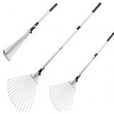 Adjustable 64in Garden Leaf Rake, 15 Tines