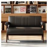 $208 50"W BLACK FAUX LEATHER LOVESEAT WITH THICKEN