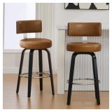 SWIVEL UPHOLSTERED BAR STOOL WITH T-SHAPED BACKRES