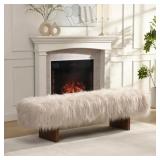$286 SOREN CONTEMPORARY GLAM FAUX WOOL BENCH WITH