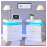 $196 MODERN LED LIGHT NIGHTSTAND WITH CHARGING STA