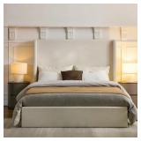 GERHART KING UPHOLSTERED WINGBACK PLATFORM BED WIT