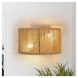 THOMES METAL FLUSH MOUNTED SCONCE BOHO RATTAN WALL