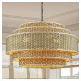 $208 AMISHI 8 - LIGHT 26IN RATTAN DIMMABLE SHADED