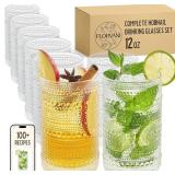 12 OZ HOBNAIL DRINKING GLASSES SET OF 8 - CLEAR MU