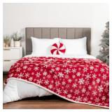 PAVILIA RED SNOWFLAKE CHRISTMAS SHERPA THROW BLANK