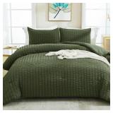 AVELOM DARK OLIVE GREEN SEERSUCKER TWIN COMFORTER