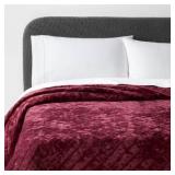 KING LUXE DIAMOND STITCH VELVET QUILT BERRY RED -