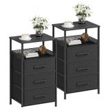 NIGHTSTAND SET OF 2, NIGHT STANDS WITH 3 FABIRC DR