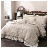 $106 HERSIDE BEIGE COMFORTER SET QUEEN SIZE,RUCHED