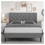HOMBCK FULL BED FRAME WITH HEADBOARD, LINEN FABRIC