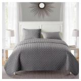 NINA EMBOSSED 3 PIECE GREY BASKETWEAVE MICROFIBER
