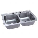 DROP-IN STAINLESS STEEL 33 IN. 4-HOLE DOUBLE BOWL