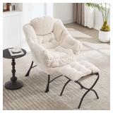 $169 WHITE COTTON LAZY CHAIR WITH OTTOMAN MODERN L