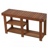 17.75" H X 11" W 3-SHOE BROWN WOODEN SHOE STORAGE