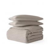 ALL SEASON 3-PCS LATTE MICROFIBER STRIPE FULL/QUEE