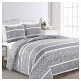 GREY FULL/QUEEN PAISLEY FLORAL REVERSIBLE 3-PIECE