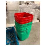 1 LOT (1) DISH RACK, AND (9) SANI BUCKETS