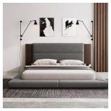 $605 GRAY WOOD FRAME KING SIZE VELVET UPHOLSTERED