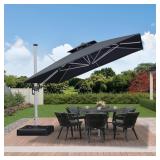 BLACK PURPLE LEAF CANTILEVER UMBRELLA WITH TAN UMB
