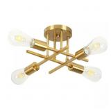 MULTIEASE 14 IN. 4-LIGHT FARMHOUSE GOLD SEMI FLUSH