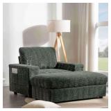 $290 POLIBI GREEN FAUX FUR ARM CHAIR WITH STORAGE