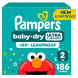 PAMPERS DIAPERS - BABY DRY - SIZE 2, 186 COUNT, AB