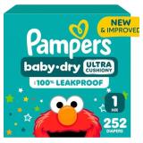 PAMPERS BABY DRY DIAPERS, SIZE 1, 8-14 LBS, 252 CO