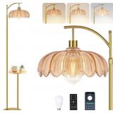 QIYIZM GOLD FLOOR LAMP WITH TABLE AND SHELVES FOR