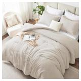 COZYLUX QUEEN COMFORTER SET, 3 PIECES BEIGE SOFT L