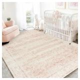 PINK NURSERY RUG FOR BABY GIRL 5 X 7 NEUTRAL BLUSH
