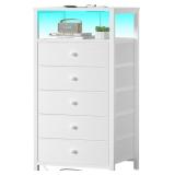 BOLUO WHITE DRESSER WITH 5 DRAWERS TALL NIGHTSTAND