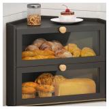 JANSNIMEN BLACK CORNER BREAD BOX FOR KITCHEN COUNT