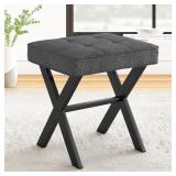 LUE BONA VANITY STOOL, SQUARE LINEN MAKEUP STOOL W