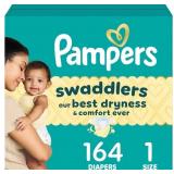 PAMPERS SWADDLERS DIAPERS, SIZE 1 (8-14 LBS), 164