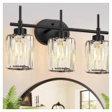 MATTE BLACK VANITY LIGHT, 3-LIGHT CRYSTAL MODERN B