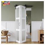 $499 FROSTED GLASS BIFOLD BARN DOOR 30"X84" WITH H