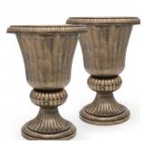 SET OF 2 BRONZE PLASTIC OUTDOOR ROUND FLOOR PLANTE